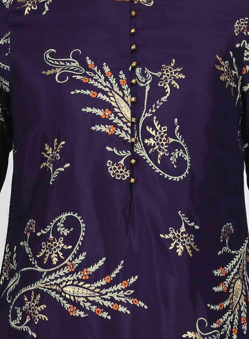 W for Woman Purple Embellished Round Neck kurta