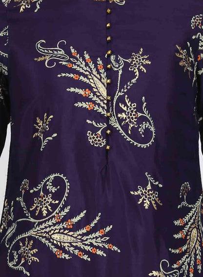 W for Woman Purple Embellished Round Neck kurta