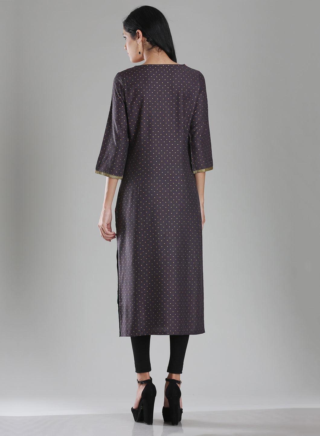 W for Woman Grey Boat Neck Printed kurta
