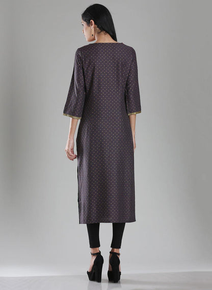 W for Woman Grey Boat Neck Printed kurta