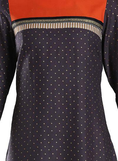 W for Woman Grey Boat Neck Printed kurta