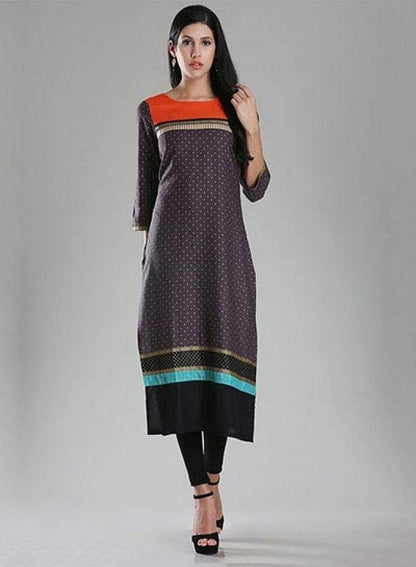 W for Woman Grey Boat Neck Printed kurta