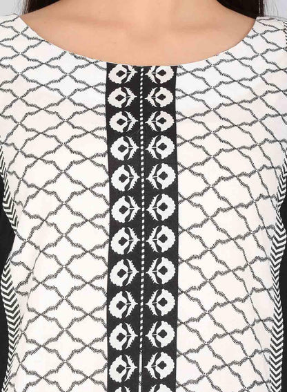 W for Woman Black & White Round Neck Printed kurta