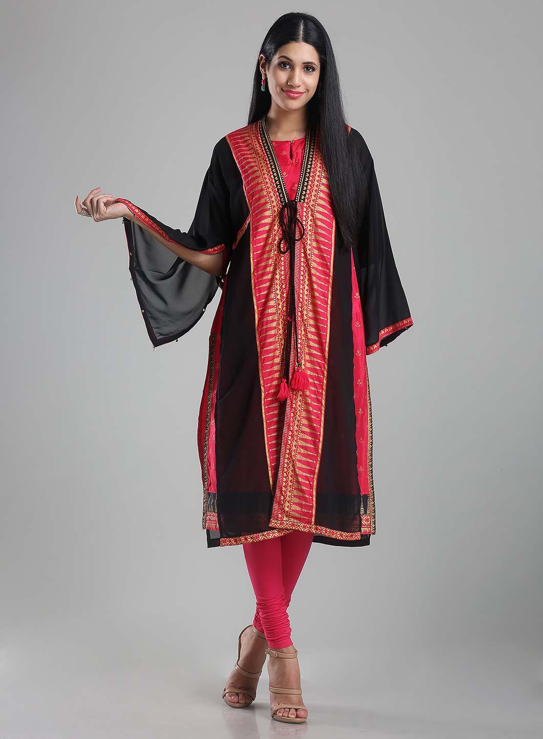 W for Woman Black & Red Printed Kaftan kurta