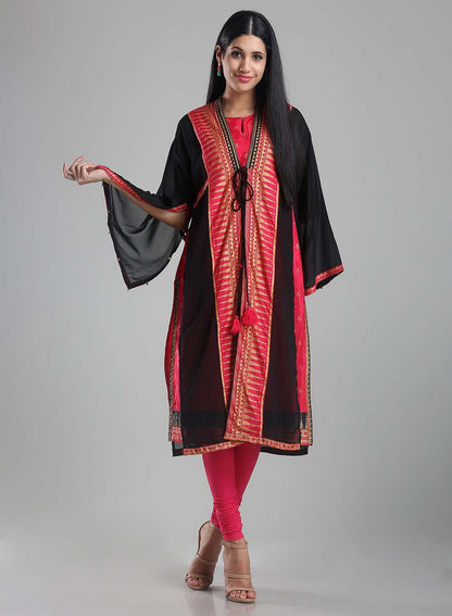 W for Woman Black & Red Printed Kaftan kurta