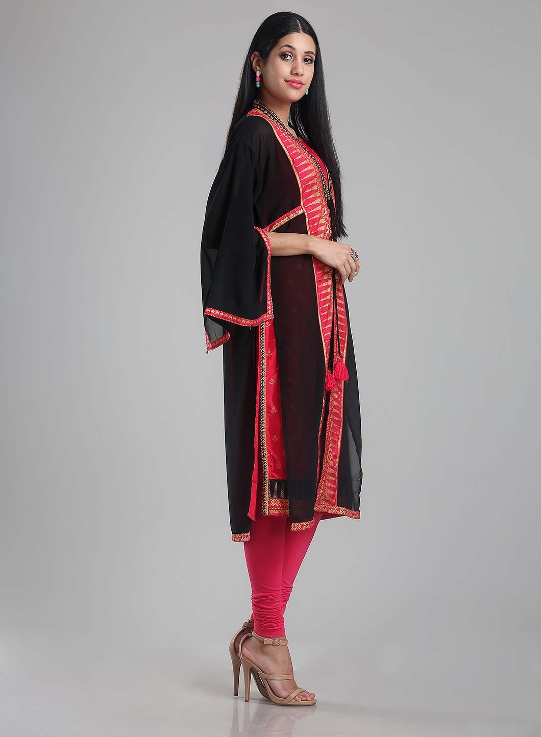 W for Woman Black & Red Printed Kaftan kurta