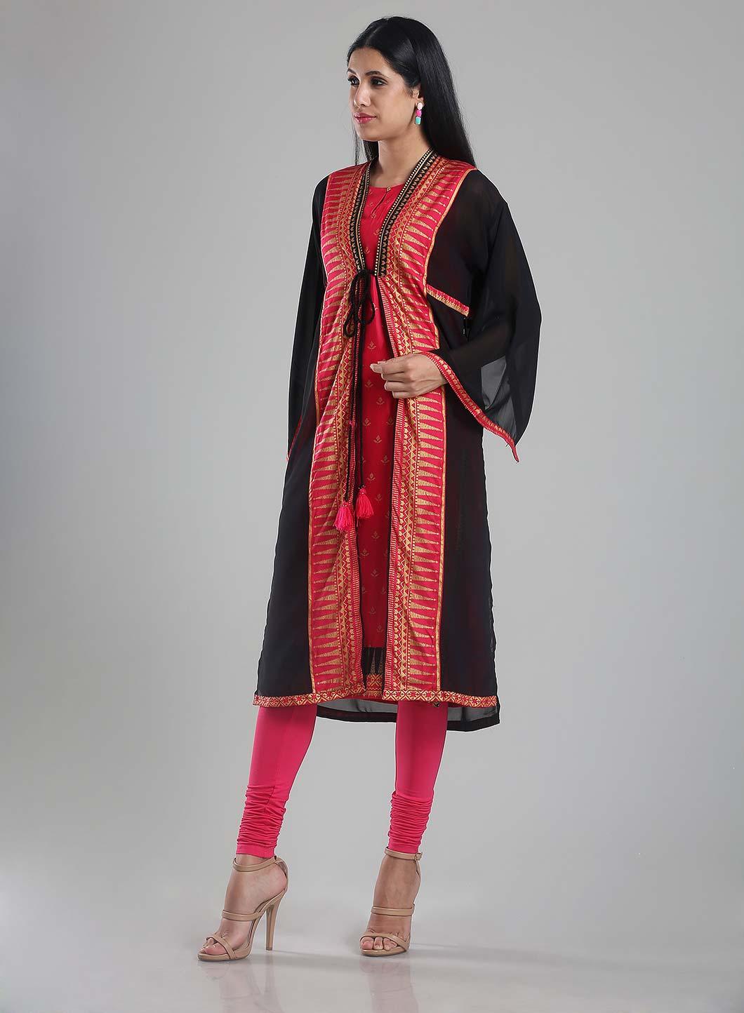 W for Woman Black & Red Printed Kaftan kurta