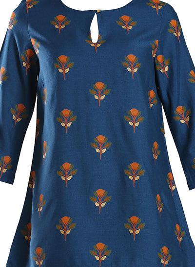 W for Woman Navy Round Neck Printed Top