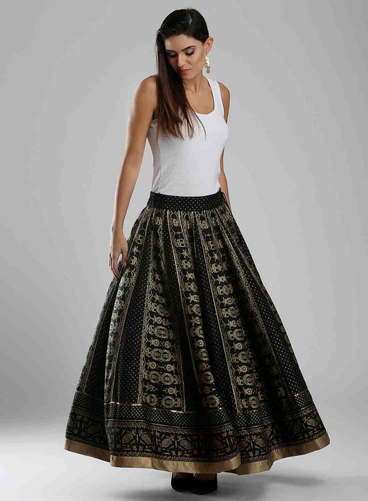 W for Woman Black Printed Skirt