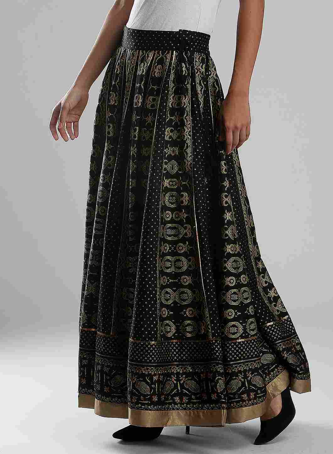W for Woman Black Printed Skirt