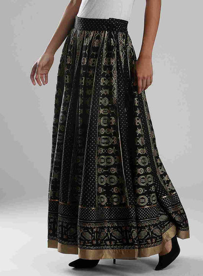 W for Woman Black Printed Skirt