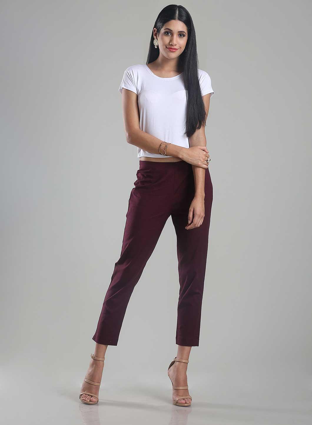 W for Woman Purple Ankle-Length Trousers
