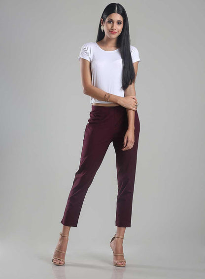 W for Woman Purple Ankle-Length Trousers