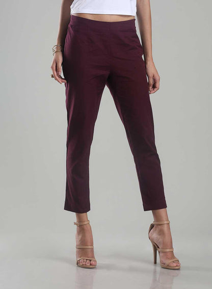 W for Woman Purple Ankle-Length Trousers
