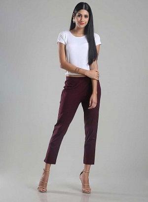W for Woman Purple Ankle-Length Trousers