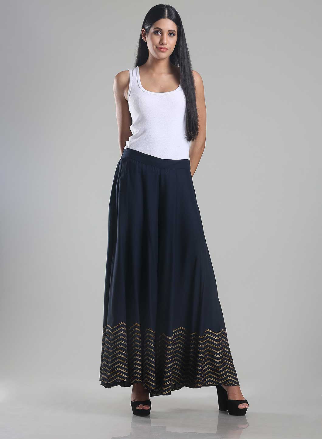 W for Woman Navy Printed Culottes