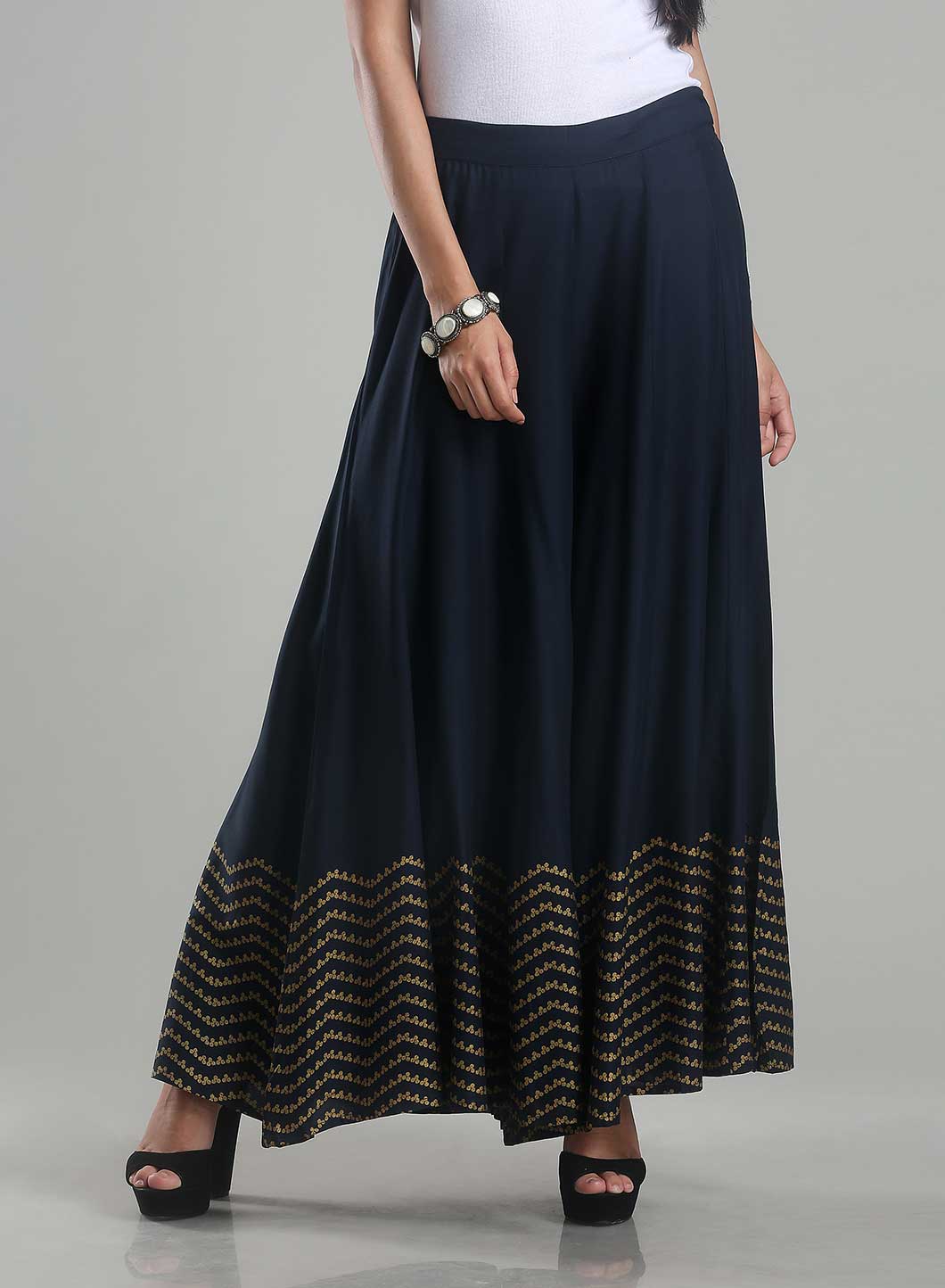 W for Woman Navy Printed Culottes