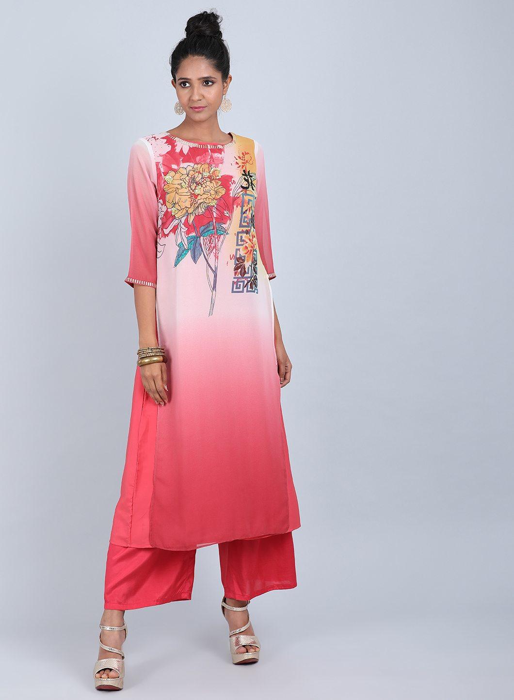 W for Woman Rose Pink Floral Print kurta