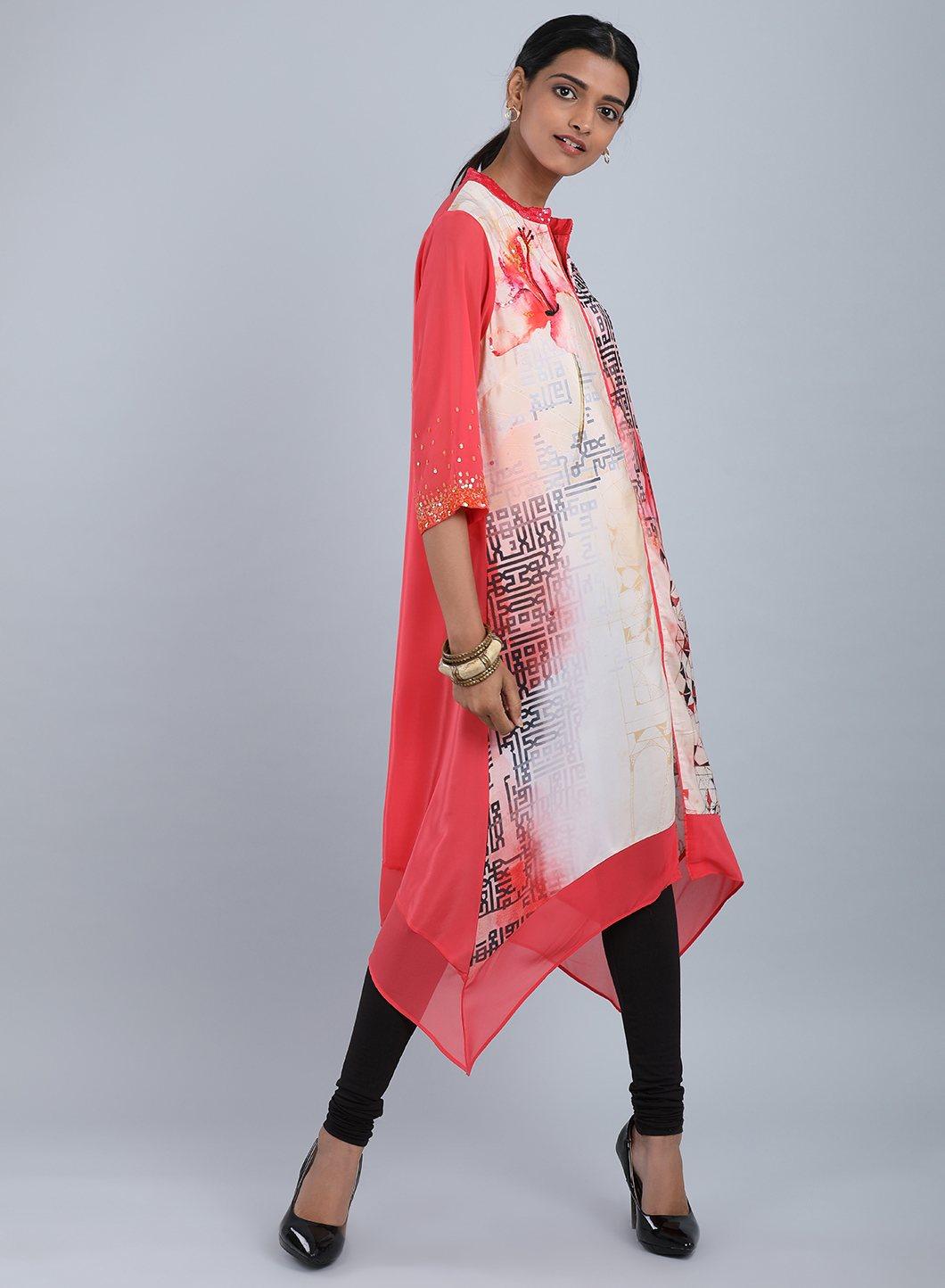 W for Woman Rose Pink Mandarin Neck Floral Print kurta