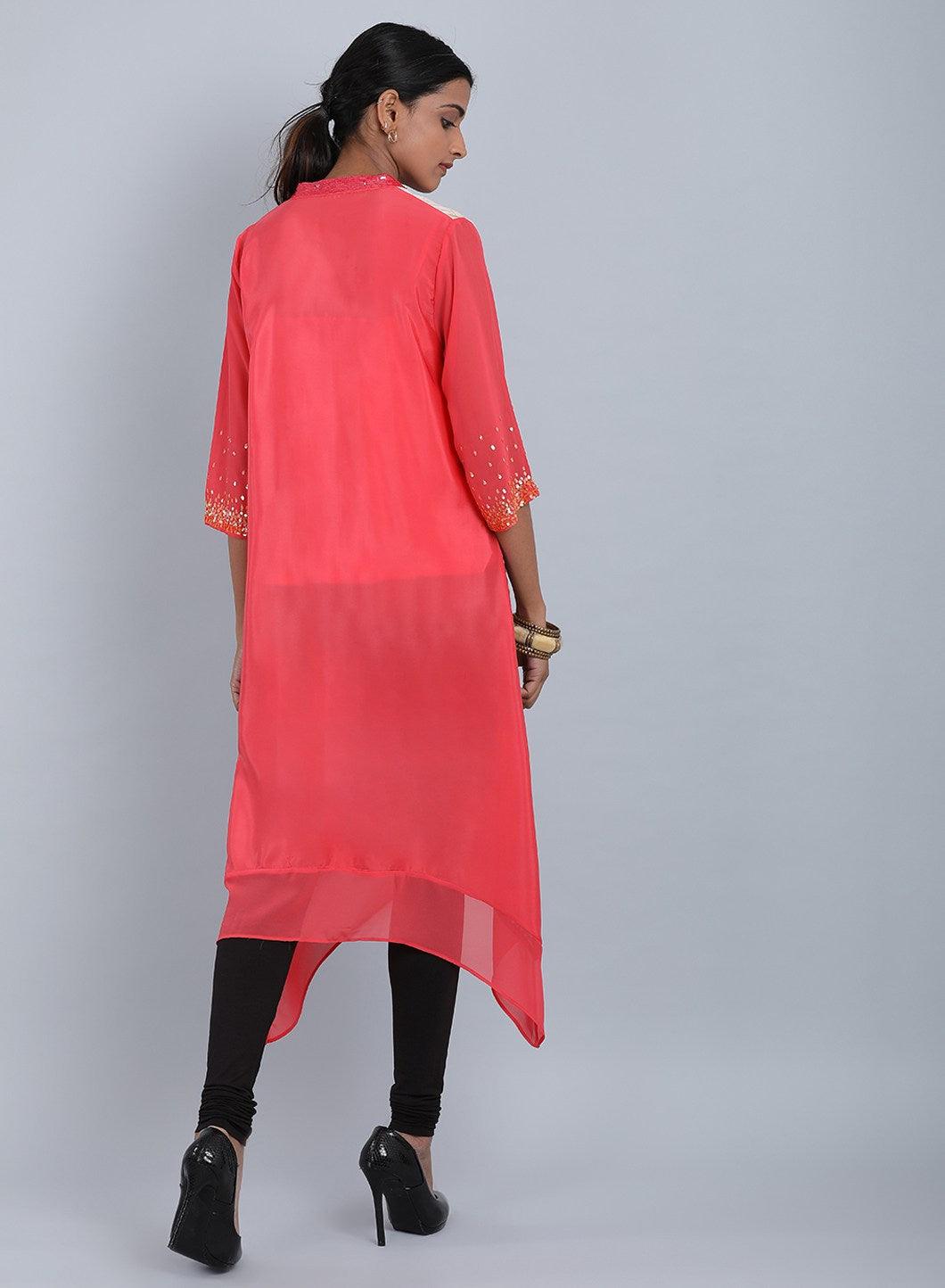 W for Woman Rose Pink Mandarin Neck Floral Print kurta