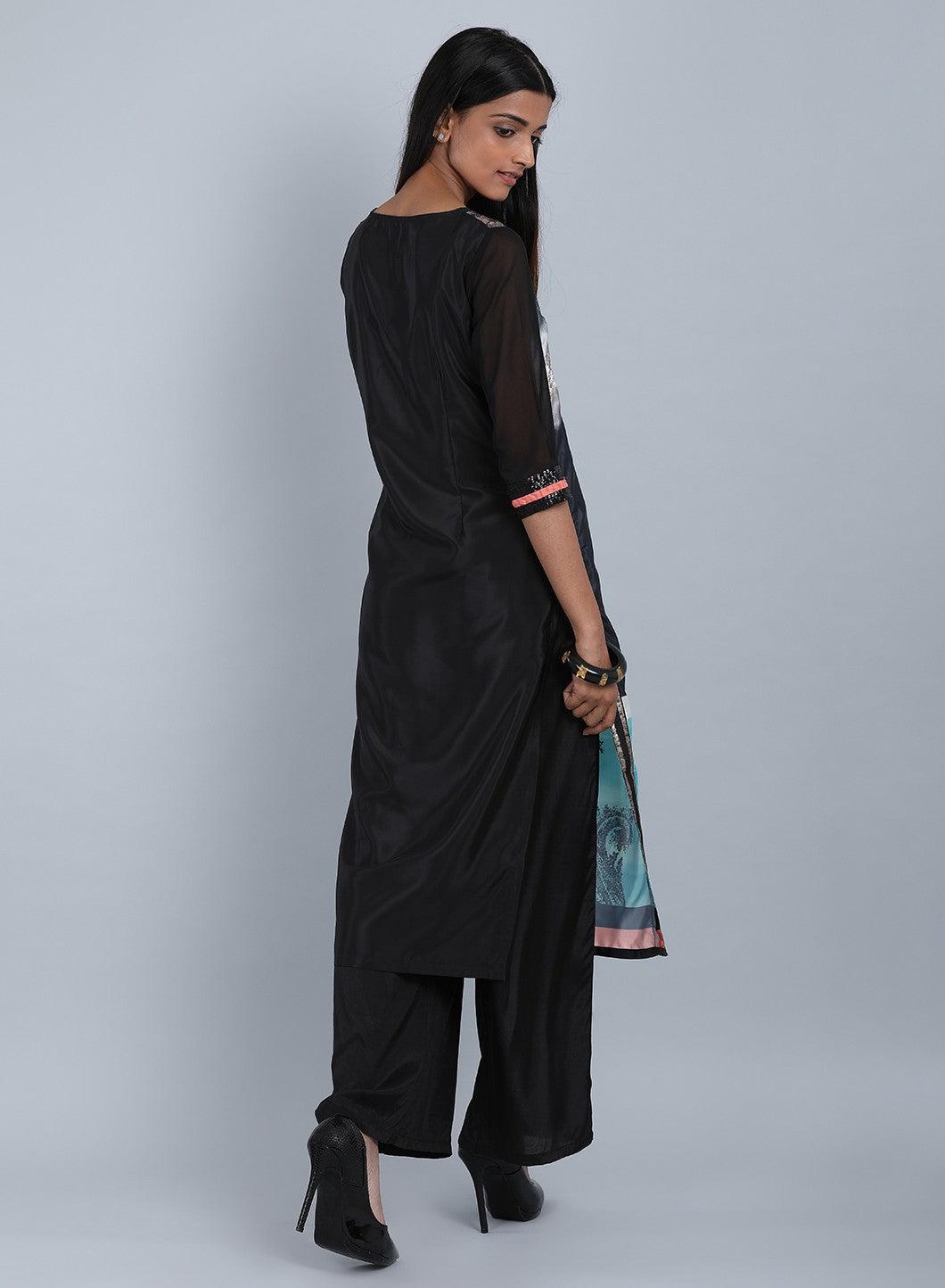 W for Woman Black Round Neck Embellished kurta