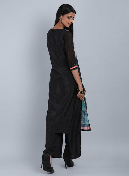 W for Woman Black Round Neck Embellished kurta
