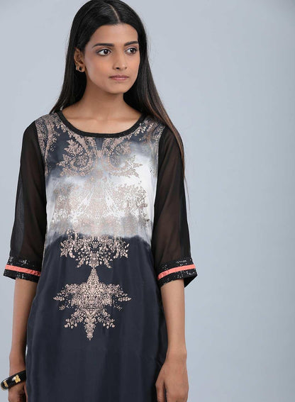 W for Woman Black Round Neck Embellished kurta