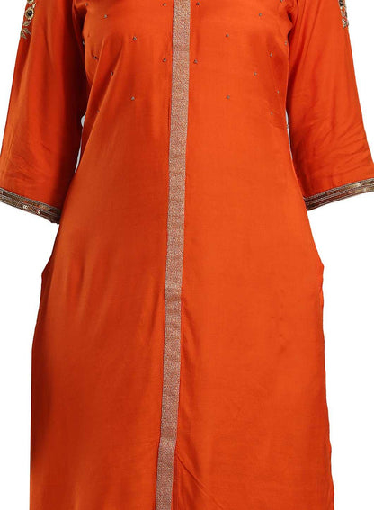 W for Woman Orange Solid Mandarin Neck kurta