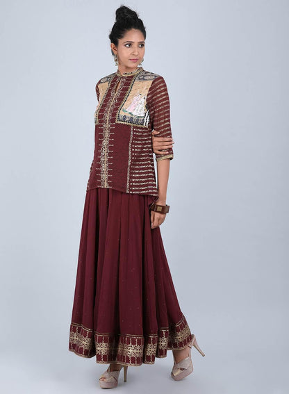 W for Woman Maroon Embellished kurta Set