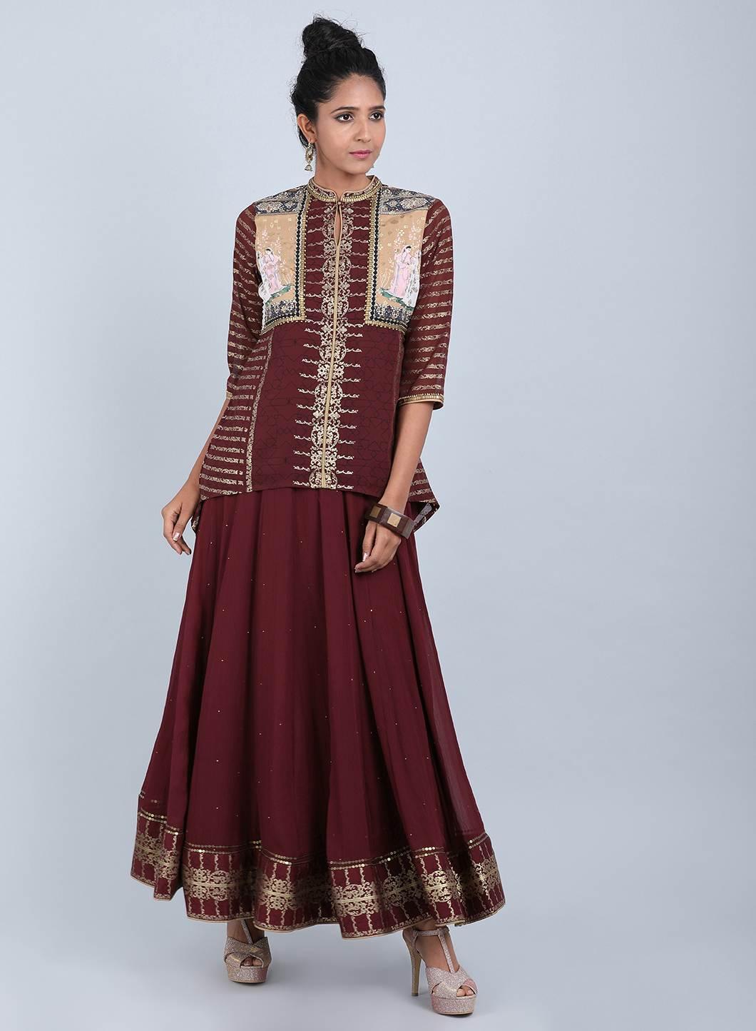W for Woman Maroon Embellished kurta Set