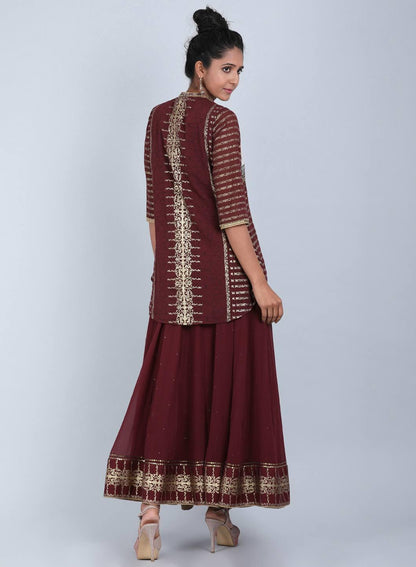W for Woman Maroon Embellished kurta Set