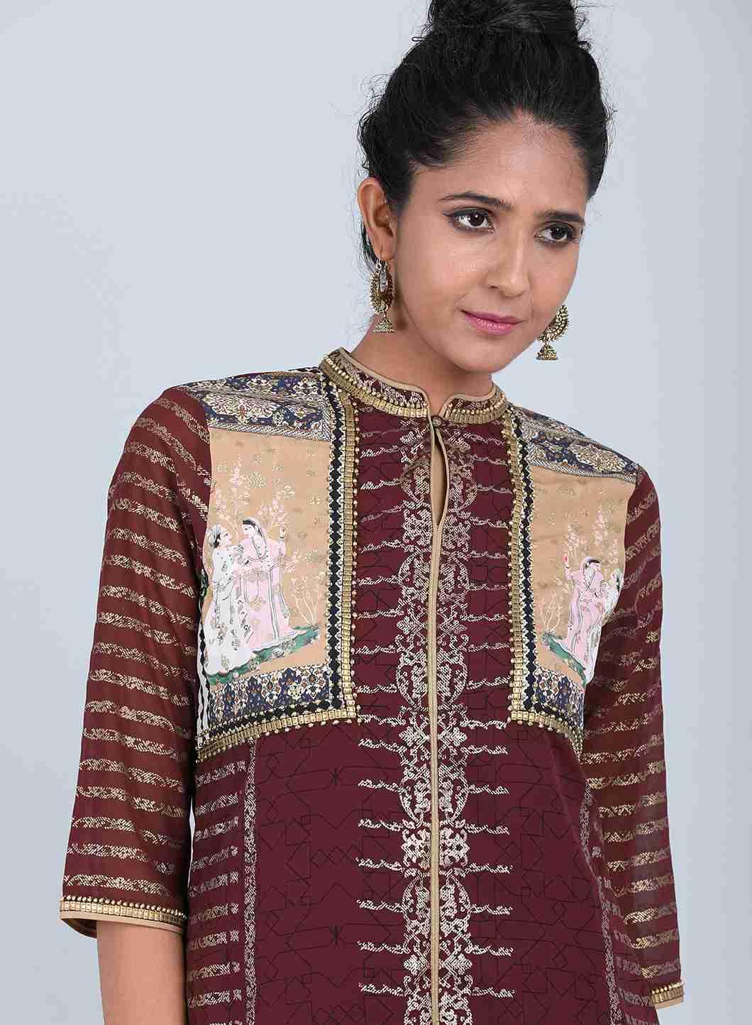 W for Woman Maroon Embellished kurta Set