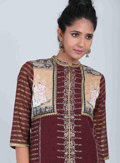 W for Woman Maroon Embellished kurta Set