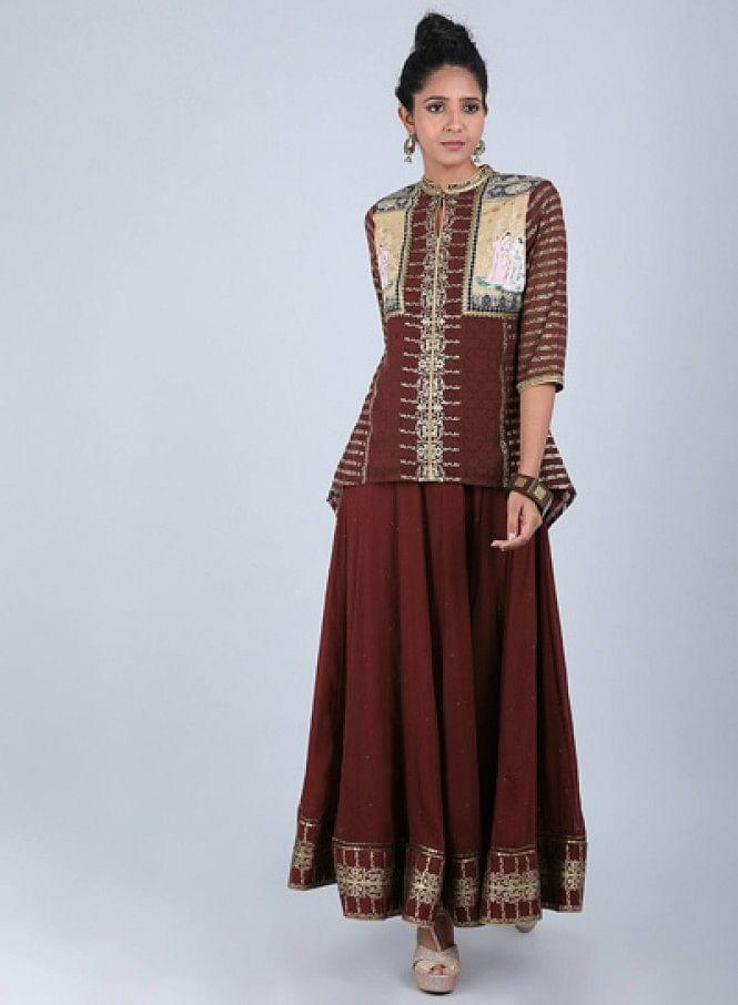 W for Woman Maroon Embellished kurta Set