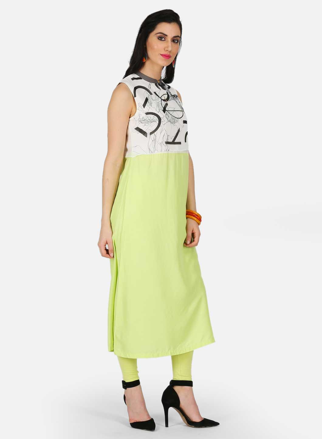W for Woman Green A-Line Printed kurta