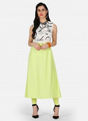 W for Woman Green A-Line Printed kurta