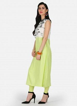 W for Woman Green A-Line Printed kurta