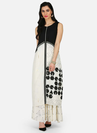 W for Woman Black & White Printed kurta