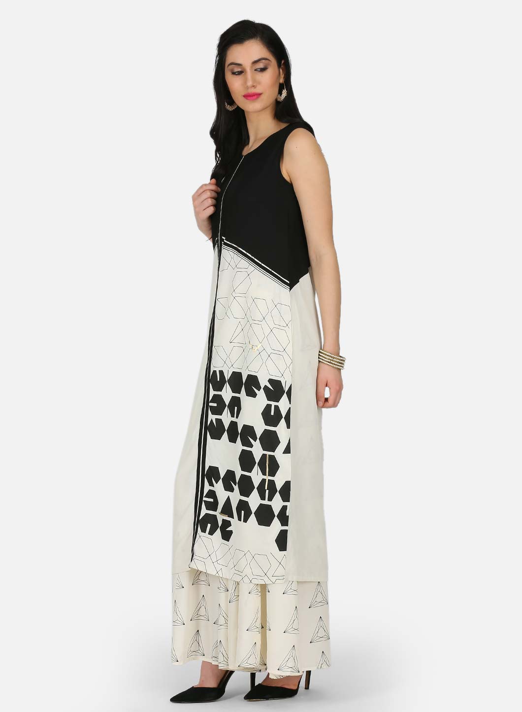 W for Woman Black & White Printed kurta