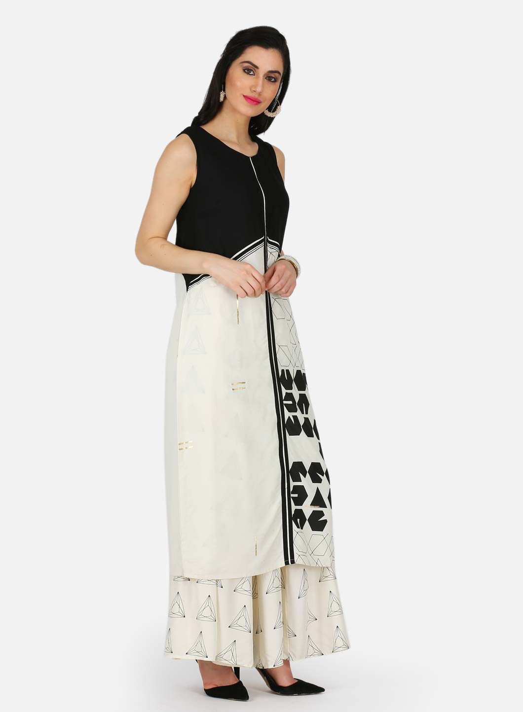W for Woman Black & White Printed kurta