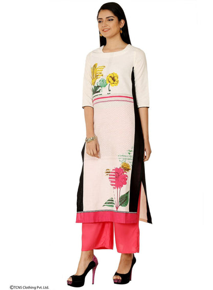 W for Woman White Printed 3/4 Sleeve kurta