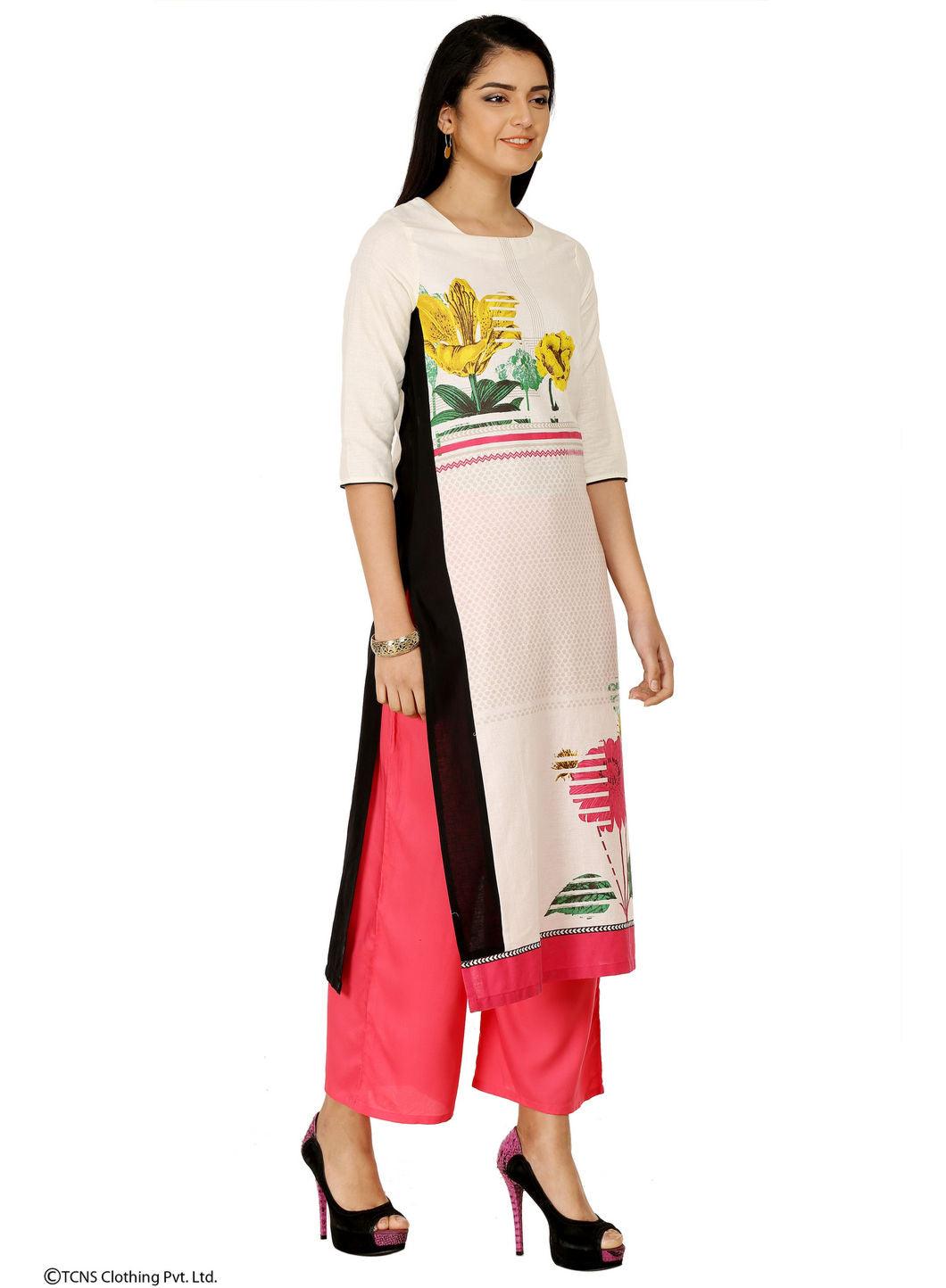 W for Woman White Printed 3/4 Sleeve kurta