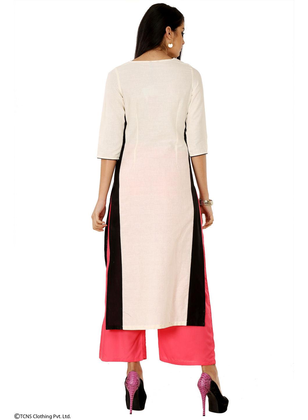 W for Woman White Printed 3/4 Sleeve kurta