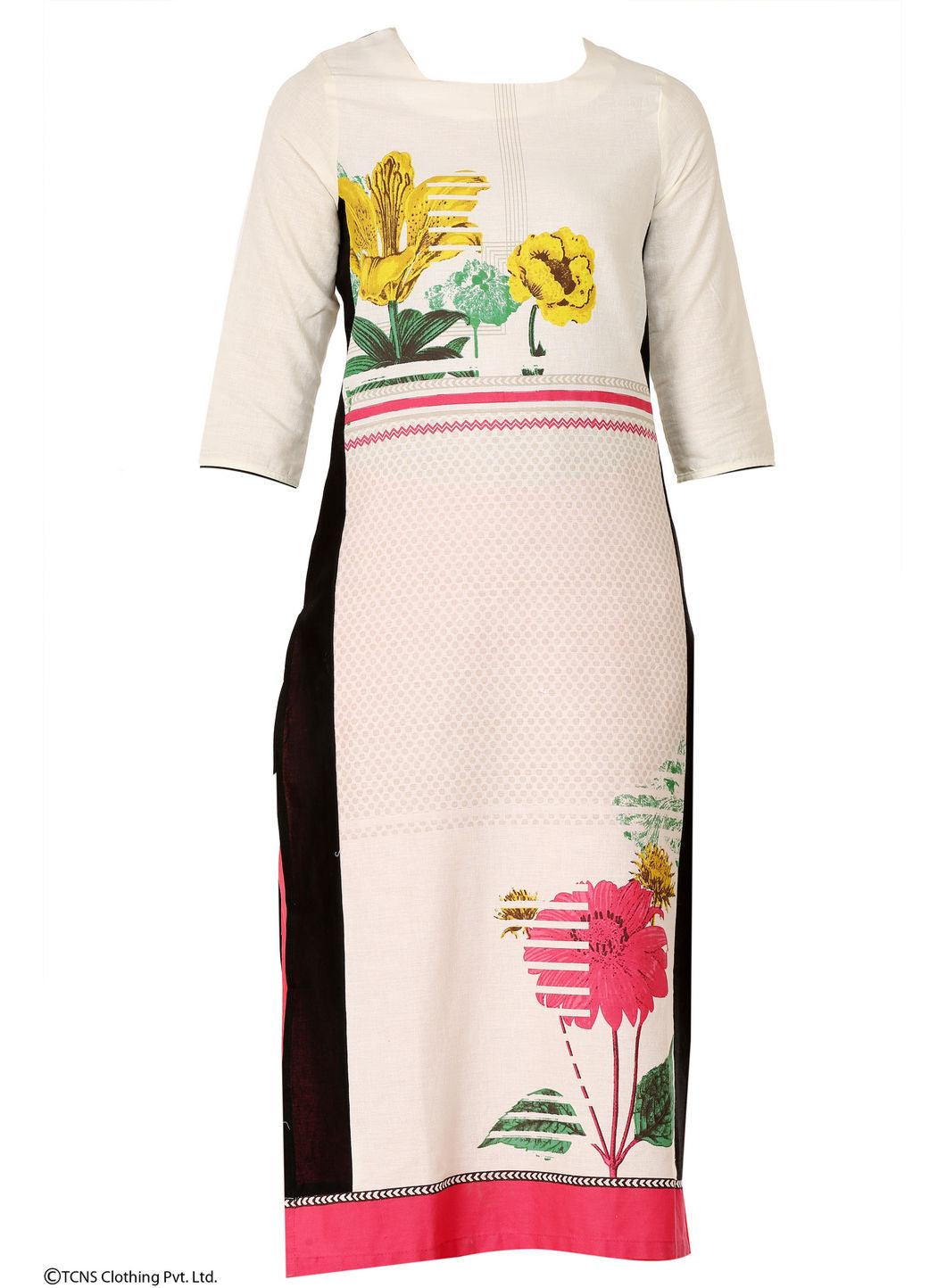 W for Woman White Printed 3/4 Sleeve kurta