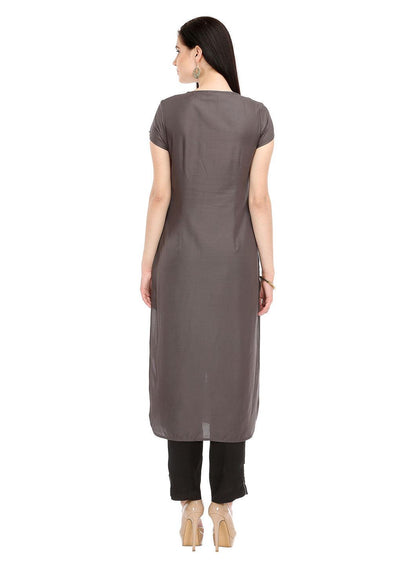 W for Woman Grey Printed Short Sleeve kurta
