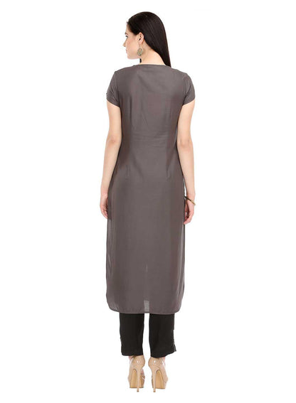 W for Woman Grey Printed Short Sleeve kurta