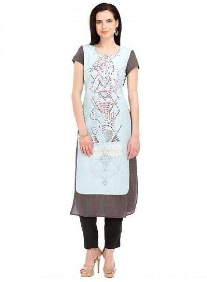 W for Woman Grey Printed Short Sleeve kurta