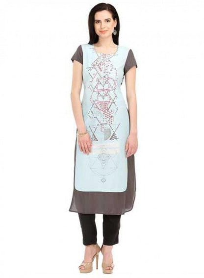 W for Woman Grey Printed Short Sleeve kurta