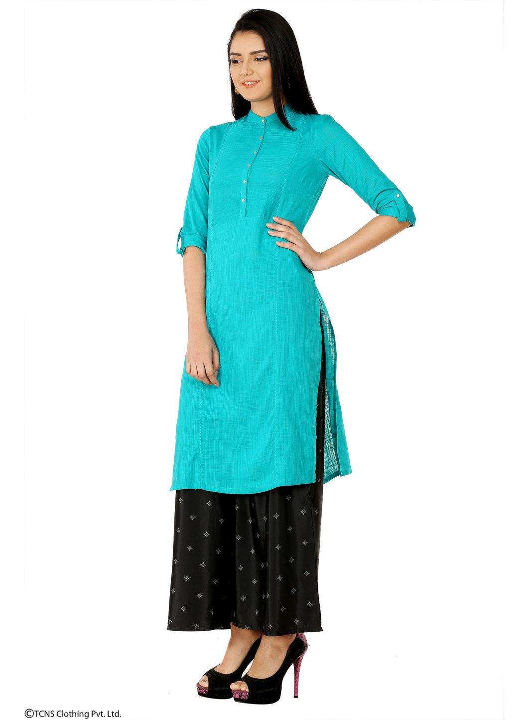 W for Woman Green 3/4 Sleeve kurta