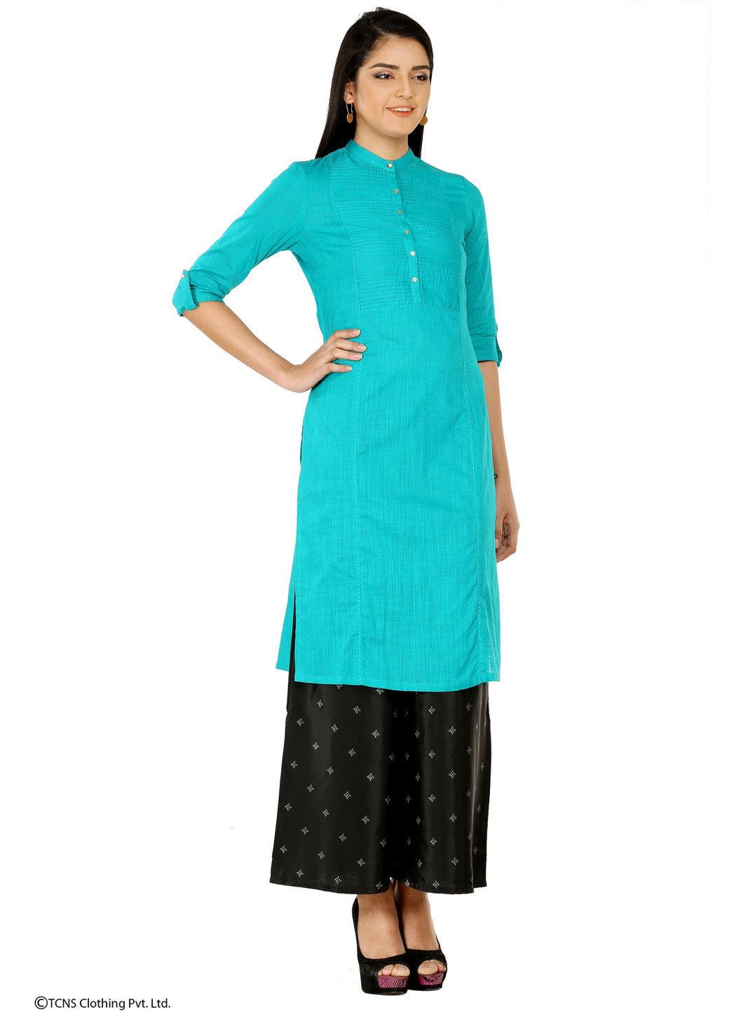 W for Woman Green 3/4 Sleeve kurta